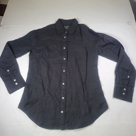 J.Crew Tops - J.Crew Baird McNutt Petite Black Irish Linen Long-Sleeve Button-Down Shirt Sz S
